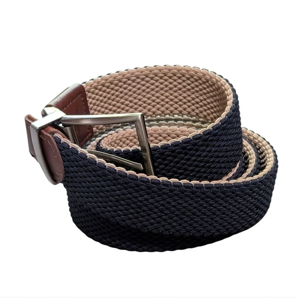 Tommy Bahama Reversible Stretch Cord Belt leather trim navy khaki men's L/XL